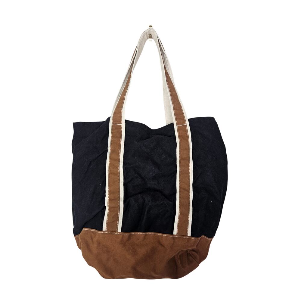 Summersalt Boat Tote Canvas Bag Brown Black Coastal Beach Pool Casual Stripe